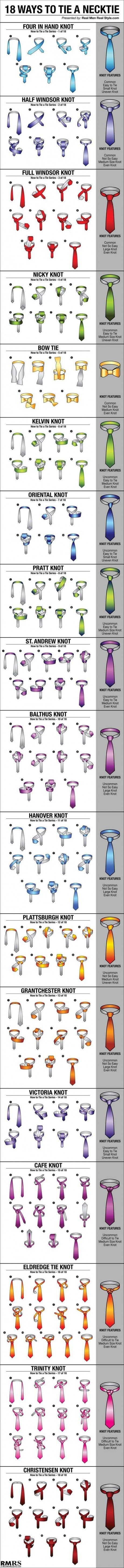Are you ready for this? Eighteen ways to tie a necktie. EIGHTEEN WAYS! That's a lot of ways!